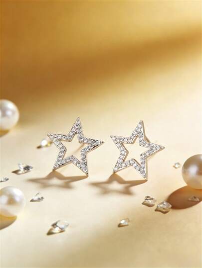 1 Đôi bông tai hình ngôi sao rỗng thanh lịch, đa năng dành cho nữ, bông tai ngôi sao năm cánh sang trọng, phụ kiện thời trang đường phố giản dị, thích hợp cho người đi làm.