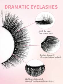 ENCHUW 5 Pairs Fox Eye Eyelashes Cat Eye Lashes Winged End Eye Elongated Eyelashes Fluffy Soft Natural Long Faux Mink Fake Lashes - Black - View 3
