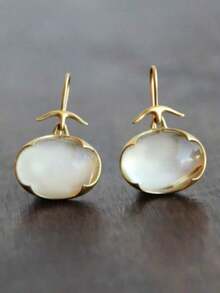 1 Pair Fashion Moonstone Water Drop Earrings, Suitable For Women, Can Be Used For Weddings, Engagements, Anniversaries, Parties, Valentine's Day, Also Can Be Given As Gifts To Mothers, Mother's Day, Etc. - 黃金 - 查看 6