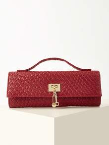 REMANLAND Fashionable Burgundy Crocodile Embossed Handbag, Luxury Ladies' New Party Clutch, Elegant Long Formal Bag With Metal Pendant, Suitable For Pairing With Glamorous Gowns, Ideal For Summer Parties, Gatherings, Galas, Weddings And More - Burgundy - View 3