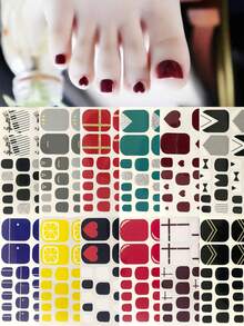 Pegatinas para arte de uñas de los pies, diseños de corazones y patrones geométricos de dibujos animados, purpurina multicolor, diseño mixto versátil, fácil aplicación con raspador - Multicolor - Ver 10