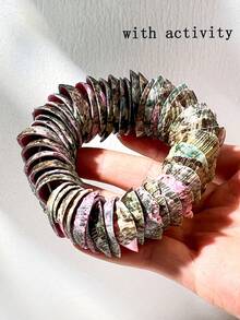 1件夸张宽版撞色树脂手链，紫色和黑色相间，贝壳装饰，时尚百搭的日常配饰 - 多色B - 查看 5