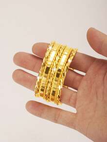 5件套21K镀金手镯套装，阿拉伯时尚组合手镯，镀层防锈，沙特女性婚礼派对首饰，女士礼物 - 金色01 - 查看 3