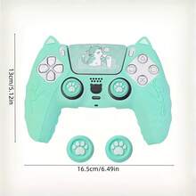 Comfortable Protective Case Set, Non-Slip And Anti-Sweat, Cute Cat Themed Case For ,  Controller With Joystick Cover And Touchpad Sticker - Soft, Gaming Accessory | Sweatproof Case - Màu xanh Bạc hà - Xem 1