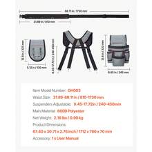 Tool Belt, 22 Pockets Tool Pouch With Suspenders For Men, Heavy Duty Adjustable Utility Belt Bag Suspenders For Electrician, Carpenter, Construction, Work Apron Organizer Waist Adjust 32 To 68in - Strappy Style, Regular Style, Double Waist Bag, Gray - View 7