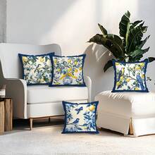 4 vỏ gối nhung màu đào in hình hoa chanh và chim màu xanh trắng, 100% polyester, trang trí phòng khách, sofa, phòng ngủ, kích thước 40x40cm/45x45cm/50x50cm, không kèm ruột gối. - Nhiều màu 05 - Xem 7