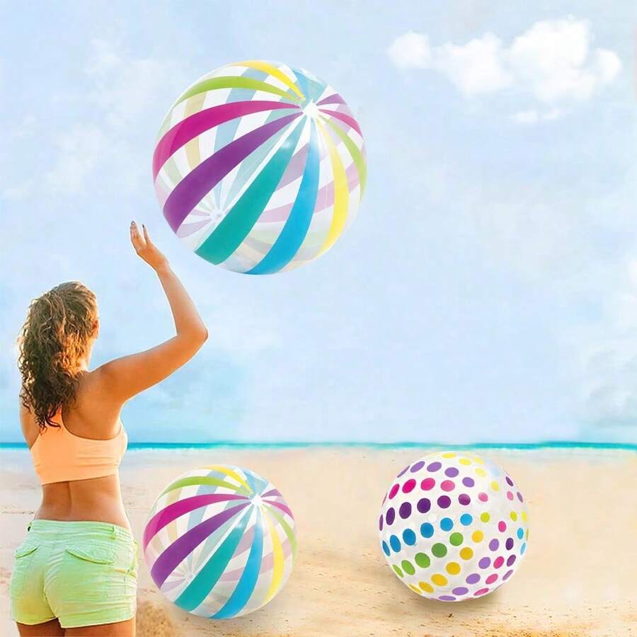 Bolas inflables transparentes a rayas, bolas transparentes con lunares de PVC, bolas inflables de juguete con estampado de lunares y rayas de colores, accesorios para juegos de fiesta en casa, decoración para fiestas en la piscina, regalos - Multicolor - Ver 1