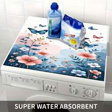 1pc Tulip & Primrose Pattern Multifunctional Washing Machine Protector Mat - Anti-Scratch Drying Mat, Rubber Material, Heat Resistant & Washable, Absorbent & Durable Washing Machine And Refrigerator Protector Mat, Suitable For Laundry Room, Kitchen Countertop, Dishwasher , Easy To Clean Surface, Fits Washing Machine, Modern Home Fashion Design, Prevents Scratches And Spills - Tulips and Spring Herons - View 7