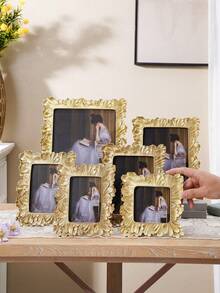 1pc K-Pop Star Card Album, European Style White/Gold/Silver Palm Leaf Edged Resin Photo Frame, Horizontal & Vertical Dual-Use Home Decor Frame, Multiple Colors Available, Suitable For Family Photos Display And Photography Props, Living Room, Bedroom, Study - A - View 7