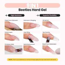 Beetles 3 Colors Hard Gel Nail Extension Kit, Clear Nude Jelly White Sculpted Builder Gel With Long Square Half Cover Nail Tips, UV LED Cured Salon Quality DIY Manicure Set For Women - 3-Color Kit Classic Neutral - 查看 2