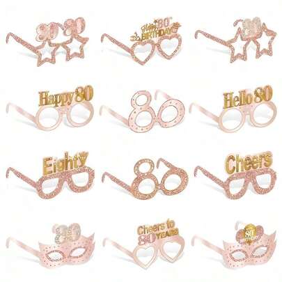 24pcs 80th Birthday Glasses Decorations, Women's Style, Pink Rose Gold Happy 80th Birthday Paper Glasses Party Supplies, 80 Years Old Birthday Glasses