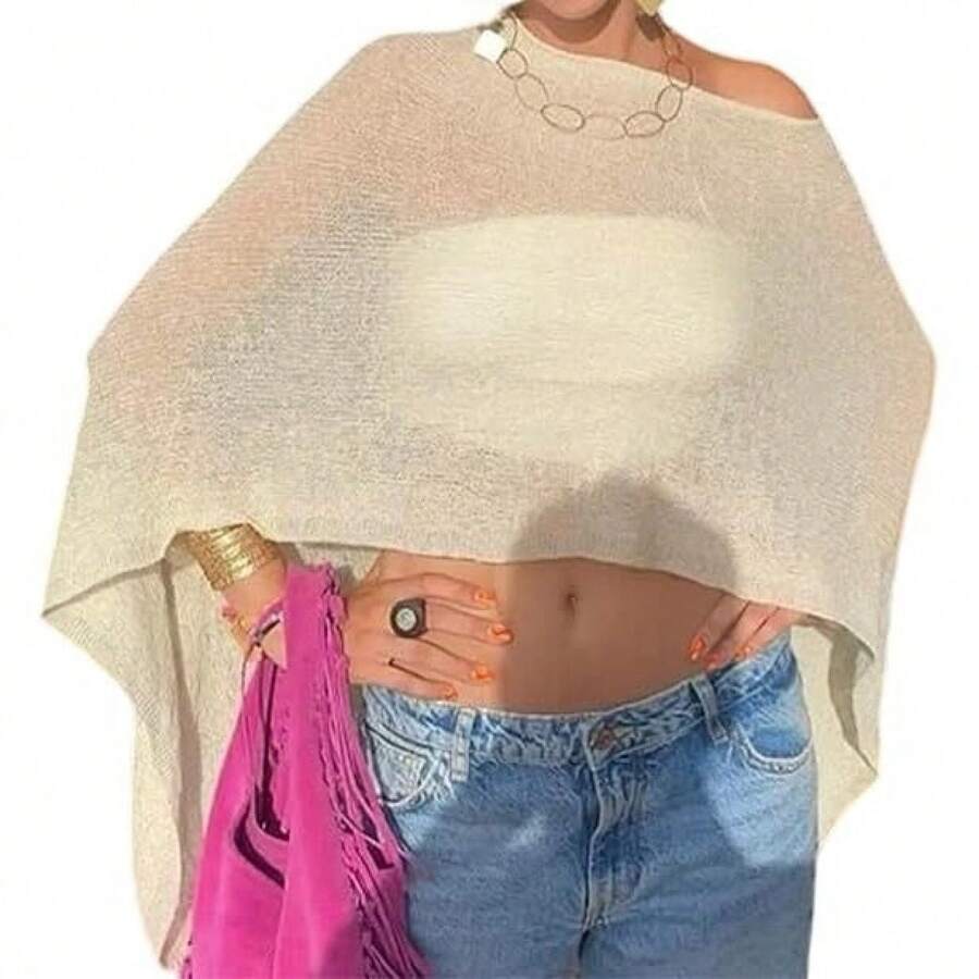A Sexy Transparent Cape Top, Lightweight Shawl, Sweater Cover-Up, Beachwear Wrap - Kiểu A, màu đen, họa tiết không đều (sợi viscose) - Xem 1