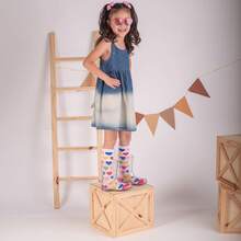 Girls' 3/4 Cotton Long Socks Set, Colorful Striped, Fashionable, Thick - 1顆心 - 查看 3