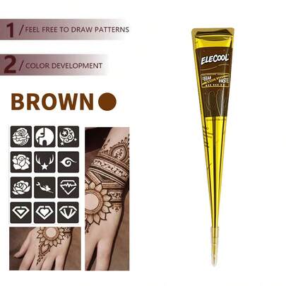 Colorful Henna Tattoo Set]High-Quality Henna Tattoos In Multiple Colors, 12 Reusable Random Stencils | Pre-Mixed Natural Henna Dye For Temporary Body Art | Waterproof And Smudge-Proof, Durable | Beginner-Friendly DIY Kit, Suitable For Parties, Festivals, Halloween, Weddings, And Henna Nights