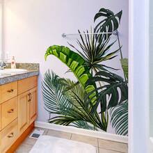 1pc Tropical Green Plant Wall Sticker, Leaf Combination, Self-Adhesive, Bathroom Wall Decor For Fresh And Natural Ambiance - Multicolor - View 7