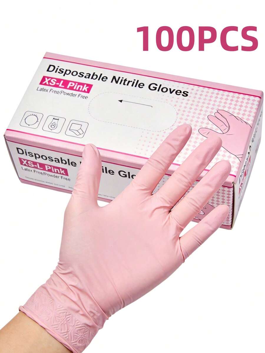 50/100 chiếc Găng tay Nitrile dùng một lần, màu hồng nhạt, thích hợp cho nhiều mục đích sử dụng khác nhau bao gồm vệ sinh nhà bếp và phòng tắm, rửa bát, chăm sóc móng, chải lông cho thú cưng, v.v. (Không có hộp)