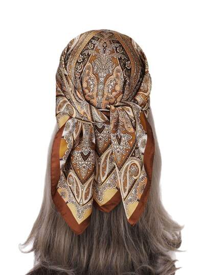 1pc Vintage Floral Pattern Satin Headscarf - Elegant Bohemian Style Hair Accessory For Women