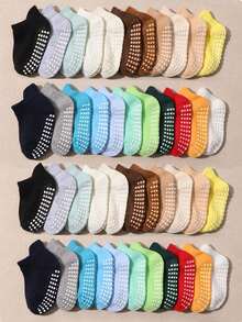 10 đôi tất trẻ em chống trượt, màu ngẫu nhiên, tất cổ ngắn màu kẹo ngọt, tất mắt cá chân thoáng khí, phù hợp cho bé tập đi, tập bò và mặc hàng ngày. - Nhiều màu - Xem 2