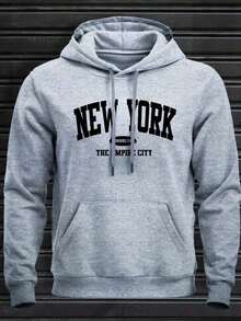 New York City Sweatshirt Launch Men's Unisex Kangaroo Hoodie Warm Jacket Winter 2026 Comfortable Sweatshirt 100% Cotton - 灰色 - 查看 1