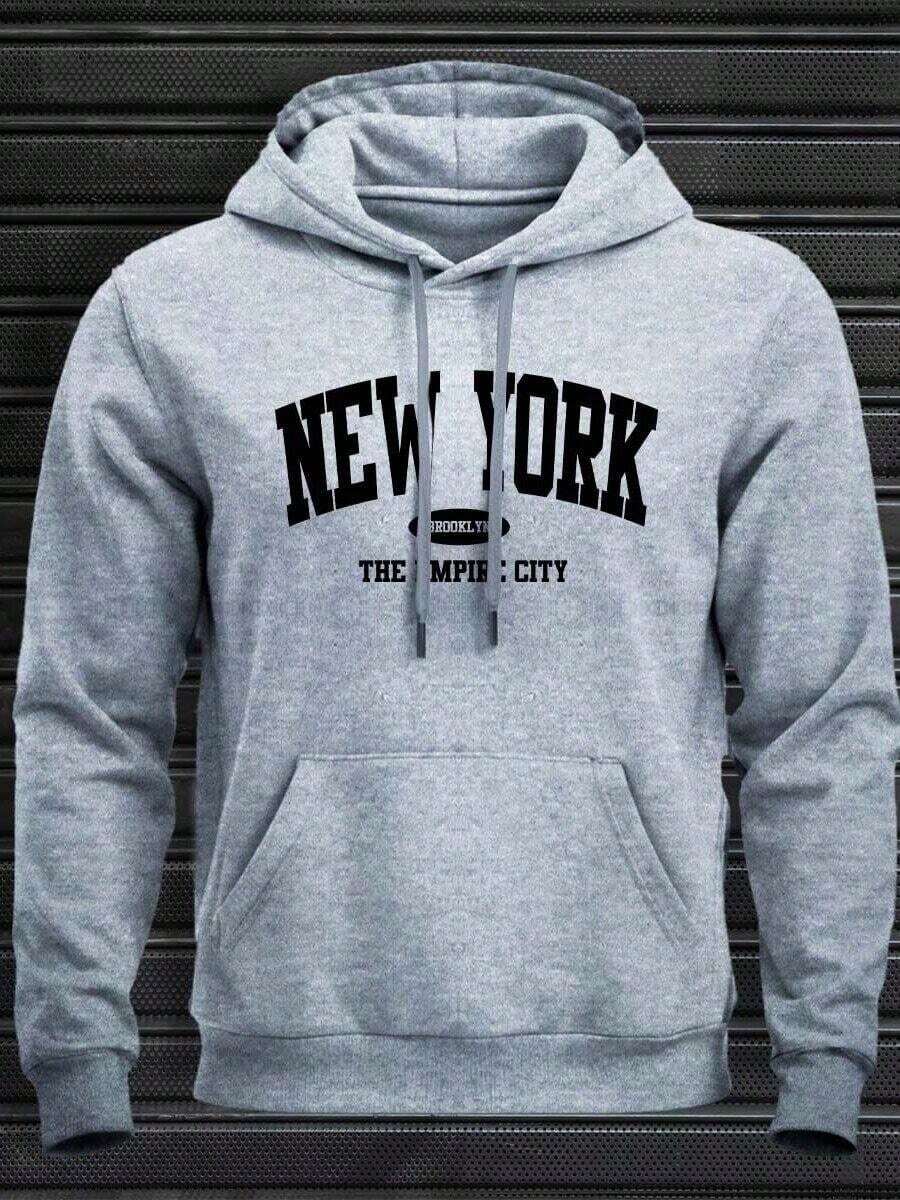 New York City Sweatshirt Launch Men's Unisex Kangaroo Hoodie Warm Jacket Winter 2026 Comfortable Sweatshirt 100% Cotton - 灰色 - 查看 1