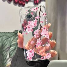 Pink Sakura Floral Transparent Phone Case, Compatible With IPhone 16 Pro Max, Waterproof, Shockproof, Anti-Fall, Anti-Scratch - Clear - View 2