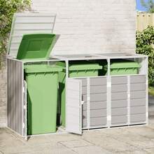 vidaXL Garbage Can Enclosure For 3 Bins, Grey, 216x81x115 Cm, Steel, Single Garbage Can Enclosure, Single Garbage Can Cover, Garbage Can Cladding - 灰色 - 查看 9