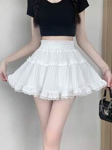 1件可爱甜美女孩蛋糕裙，蕾丝边芭蕾舞裙款式白色迷你裙，适合情人节、海滩、周末约会、校园、运动、角色扮演、日常穿着 - 彩色 - 查看 1