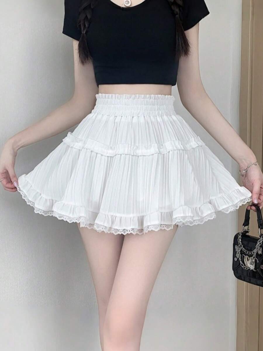 1件可爱甜美女孩蛋糕裙，蕾丝边芭蕾舞裙款式白色迷你裙，适合情人节、海滩、周末约会、校园、运动、角色扮演、日常穿着 - 彩色 - 查看 1