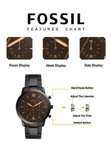 Đồng hồ Fossil nam, máy quartz, vỏ thép không gỉ, kim ba kim, mặt kính chống trầy xước. - màu đen - Xem 5