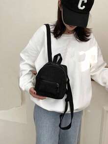 Mini Solid Color Nylon Fashionable Versatile Simple Backpack, Lightweight & Durable Small Backpack, Mini Backpack For Back To School & Travel - Black 3 - View 2