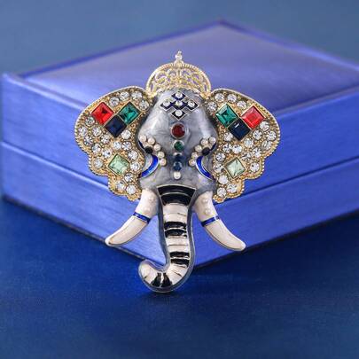 1 pièce Broche vintage en alliage plaqué or avec couronne et éléphant, épingle de revers de luxe avec strass et émail, éléphant thaïlandais avec fausse perle, amulette porte-bonheur, accessoire mode pour costume, écharpe, sac, cadeau pour la fête des mères et les amateurs d'éléphants