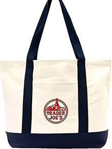 3PCS-Trader Joe Large Tote Shopping Bag Cotton Canvas Embroidered Bag - Multicolor - View 13