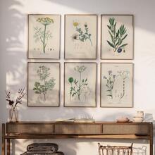 Set Of 6 Unframed Vintage Herbs & Botanical Art Prints, Retro Fern & Wildflower Canvas Posters, Farmhouse Kitchen Gallery Wall Decor, Aesthetic Floral Wall Art For Bedroom & Living Room, Housewarming Gift, Rolled Canvas No Frame - Plant - View 4