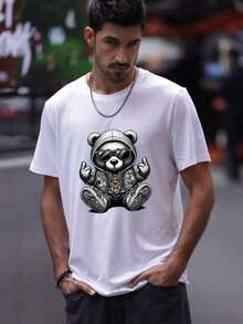 ‌ Camiseta de hombre de cuello redondo y manga corta. Estilo casual con estampados modernos y cómoda - Blanco - Ver 3