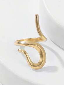 1 chiếc nhẫn thép không gỉ thiết kế đường kẻ bất đối xứng, kiểu dáng tối giản thời trang, phù hợp cho phụ nữ đeo hàng ngày và dự tiệc. - Vàng - Xem 2