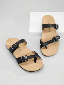 Athlefit Women's Orthopedic Sandals Wide Width Adjustable Comfort Orthotic Flip Flops With Arch Support - 黑色 - 查看 5