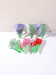 2 piezas de pinzas para el cabello con flores de tulipán frescas y dulces, pinza elegante para moño medio en la parte posterior de la cabeza, pinzas sin costuras para coleta para niñas, adecuadas para salidas, deportes, compras, fiestas, reuniones, cenas, vacaciones, actuaciones, té de la tarde, accesorios versátiles para el cabello, regalo ideal para el Día de San Valentín, Acción de Gracias, regreso a la escuela, cumpleaños, vacaciones - Multicolor - Ver 3