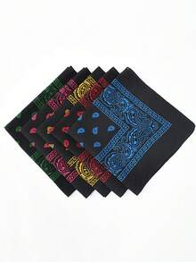 7pcs Fashion Black Paisley Print Square Scarf, Unisex Minimalist Versatile Streetwear Hip-Hop Bandana Face Mask Scarf - Multicolor - View 10