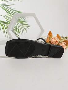 女士凉鞋、印花围巾、沙滩编织面料、多功能配饰拖鞋、夏季 - 黑色 - 查看 3