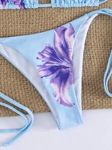 Bộ đồ 4 món mới về: Áo crop top cổ chữ V in hoa gợi cảm và quần short cạp tam giác, trang phục thời trang mùa hè cho kỳ nghỉ. - Màu Lilac Tím - Xem 8