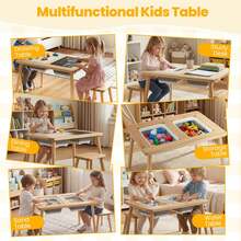 Sensory Table Kid's Table And Chairs Set With Detachable Double-Sided Tabletops - Natural - View 5