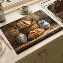 1pc Bread Print Pattern Absorbent Mat/Drying Mat For Coffee Maker, Tableware - Absorbent Polyester Desktop Protective Mat With Rubber Anti-Slip Pad, For Kitchen Counter Decor, Home Bar And Dining Table - Multicolor - View 8