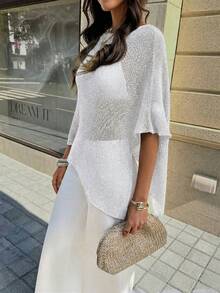 lado para Mujer de Verano, con Bajo Asimétrico, Tejido Brillante Ligero y Transpirable, Corte Holgado Adecuado para Varias Figuras, Top Casual de Playa, Atuendo de Verano Estilo Bohemio CJ77 - Blanco 2 - Ver 9