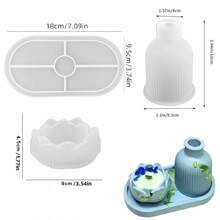 3pcs Tray, Vase And Lotus Flower Silicone Mold Set, Plaster Mold, Candle Holder Mold, Suitable For DIY Resin Candle Crafts - Great For Plaster And Concrete, Perfect Home Decor Candles, Durable Silicone Lotus Flower Candle Design - A - View 2