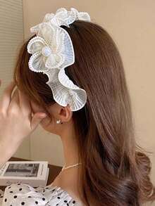 1pc Elegant & Fashionable Cute Fabric Faux Pearl Flower Headband For Women, Suitable For Daily Wear And Parties Hairband Hair Band Diadema Hair Hoop,Travel,Birthday - White - View 1