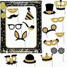 17pcs Birthday Photography Studio Prop Set, Black And Gold Party Photography Studio Props, Easy To Assemble DIY Party Photo Shoot Props, Birthday Selfie Props, Graduation Photo Studio Props For Women And Girls - Gold - View 8