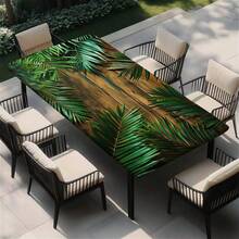 1pc Palm Leaf Wood Grain Elastic Tablecloth, Suitable For All Seasons, Great For Party, Kitchen, Dining, Indoor And Outdoor Use - A - View 12