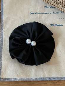 1pc Romantic French Retro Satin Ruffle Pearl Flower Clip, Elegant Niche Sweet Hair Clip For Half Updo - Multicolor - View 6