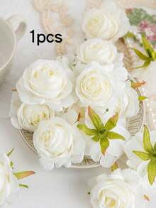 25pcs Silk Artificial Rose Flower Heads, Suitable For Wedding Party Decor, Cake Decor, Home Living Room Tabletop Decor, Artificial Plants, Autumn Decor, Room Decor, Desk Decor, Garden Decor, Valentine's Day Bride Wrist Corsage - White - View 8