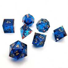 7颗蓝色带红色亮片的多面骰子套装，锋利边缘树脂骰子，适用于桌面角色扮演游戏 - 藍色 - 查看 9
